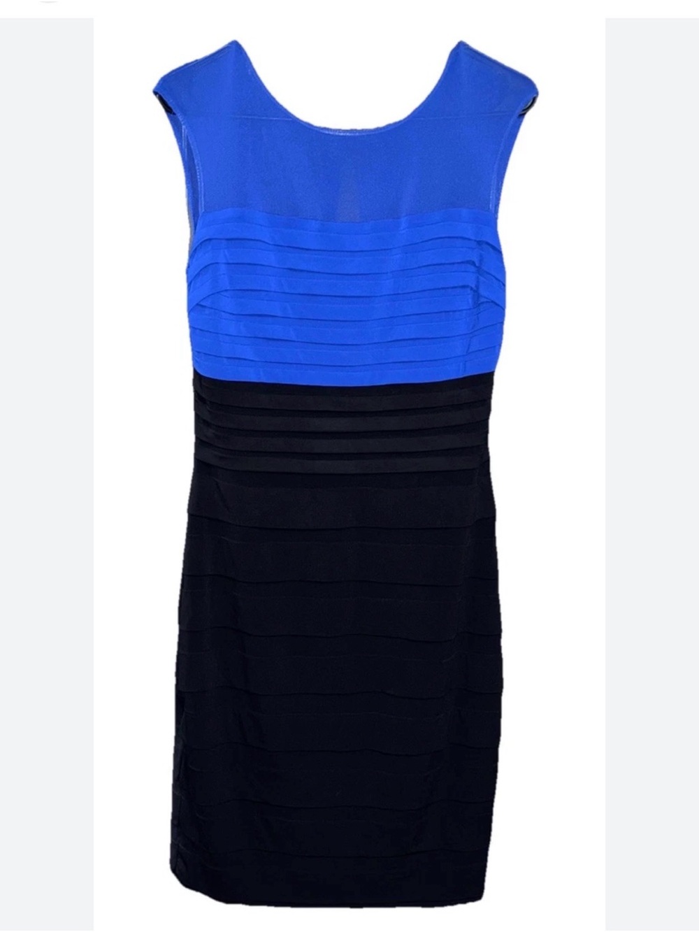 Sleeveless Blue and Black Bandage Sheath Dress